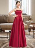 Cornelia A-line Square Floor-Length Satin Bridesmaid Dress UKP0016939