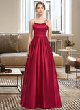 Cornelia A-line Square Floor-Length Satin Bridesmaid Dress UKP0016939