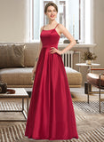 Cornelia A-line Square Floor-Length Satin Bridesmaid Dress UKP0016939