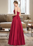 Cornelia A-line Square Floor-Length Satin Bridesmaid Dress UKP0016939