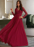 Stella A-Line V-neck Floor-Length Chiffon Bridesmaid Dress UKP0016940