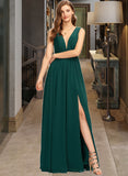 Miah A-Line V-neck Floor-Length Chiffon Bridesmaid Dress UKP0016941