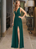 Miah A-Line V-neck Floor-Length Chiffon Bridesmaid Dress UKP0016941