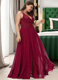 Patricia A-Line V-neck Floor-Length Chiffon Bridesmaid Dress With Sequins UKP0016943