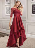 Piper A-Line Scoop Asymmetrical Satin Lace Bridesmaid Dress With Sequins UKP0016946