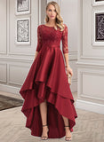 Piper A-Line Scoop Asymmetrical Satin Lace Bridesmaid Dress With Sequins UKP0016946