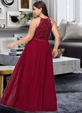 Ryann A-line Scoop Floor-Length Chiffon Lace Bridesmaid Dress UKP0016947