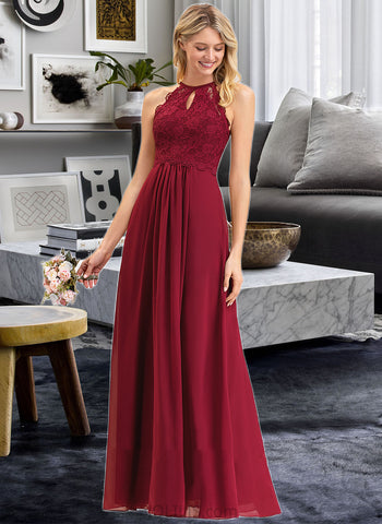 Ryann A-line Scoop Floor-Length Chiffon Lace Bridesmaid Dress UKP0016947