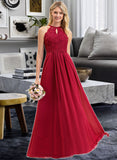 Ryann A-line Scoop Floor-Length Chiffon Lace Bridesmaid Dress UKP0016947