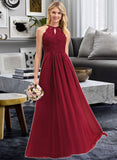 Ryann A-line Scoop Floor-Length Chiffon Lace Bridesmaid Dress UKP0016947