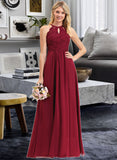 Ryann A-line Scoop Floor-Length Chiffon Lace Bridesmaid Dress UKP0016947