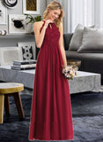 Ryann A-line Scoop Floor-Length Chiffon Lace Bridesmaid Dress UKP0016947