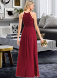 Ryann A-line Scoop Floor-Length Chiffon Lace Bridesmaid Dress UKP0016947