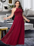 Ryann A-line Scoop Floor-Length Chiffon Lace Bridesmaid Dress UKP0016947