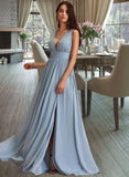 June A-Line V-neck Floor-Length Chiffon Bridesmaid Dress UKP0016949