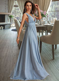 June A-Line V-neck Floor-Length Chiffon Bridesmaid Dress UKP0016949