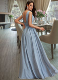 June A-Line V-neck Floor-Length Chiffon Bridesmaid Dress UKP0016949