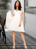 India A-line V-Neck Knee-Length Chiffon Lace Bridesmaid Dress UKP0016950