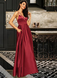 Patricia A-line V-Neck Floor-Length Satin Bridesmaid Dress UKP0016953