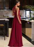 Alejandra A-Line Scoop Floor-Length Chiffon Bridesmaid Dress UKP0016955