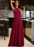 Alejandra A-Line Scoop Floor-Length Chiffon Bridesmaid Dress UKP0016955