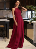 Alejandra A-Line Scoop Floor-Length Chiffon Bridesmaid Dress UKP0016955