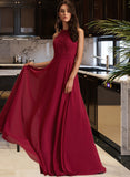 Alejandra A-Line Scoop Floor-Length Chiffon Bridesmaid Dress UKP0016955