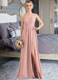 Olive A-line Sweetheart Floor-Length Chiffon Lace Bridesmaid Dress UKP0016956