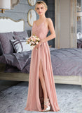 Olive A-line Sweetheart Floor-Length Chiffon Lace Bridesmaid Dress UKP0016956