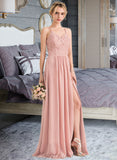 Olive A-line Sweetheart Floor-Length Chiffon Lace Bridesmaid Dress UKP0016956