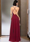 Miranda A-Line Scoop Square Floor-Length Chiffon Bridesmaid Dress UKP0016958