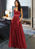 Patti A-line V-Neck Floor-Length Satin Bridesmaid Dress UKP0016960