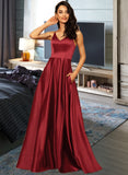 Patti A-line V-Neck Floor-Length Satin Bridesmaid Dress UKP0016960