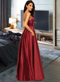 Patti A-line V-Neck Floor-Length Satin Bridesmaid Dress UKP0016960