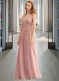 Mina A-Line V-neck Floor-Length Chiffon Bridesmaid Dress UKP0016962