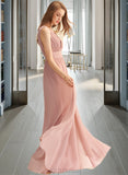 Mina A-Line V-neck Floor-Length Chiffon Bridesmaid Dress UKP0016962