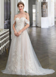 Lynn Ball-Gown/Princess Sweetheart Sweep Train Tulle Lace Wedding Dress UKP0016963