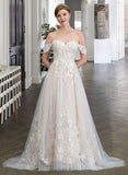 Lynn Ball-Gown/Princess Sweetheart Sweep Train Tulle Lace Wedding Dress UKP0016963