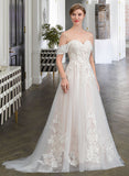 Lynn Ball-Gown/Princess Sweetheart Sweep Train Tulle Lace Wedding Dress UKP0016963