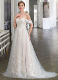 Lynn Ball-Gown/Princess Sweetheart Sweep Train Tulle Lace Wedding Dress UKP0016963