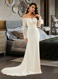 Danika Trumpet/Mermaid Off-the-Shoulder Court Train Chiffon Wedding Dress With Lace UKP0016964