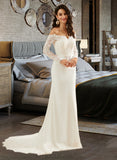 Danika Trumpet/Mermaid Off-the-Shoulder Court Train Chiffon Wedding Dress With Lace UKP0016964