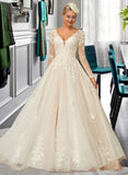 Melissa Ball-Gown/Princess V-neck Court Train Tulle Lace Wedding Dress UKP0016965