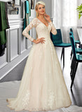 Melissa Ball-Gown/Princess V-neck Court Train Tulle Lace Wedding Dress UKP0016965