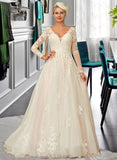 Melissa Ball-Gown/Princess V-neck Court Train Tulle Lace Wedding Dress UKP0016965