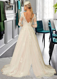 Melissa Ball-Gown/Princess V-neck Court Train Tulle Lace Wedding Dress UKP0016965