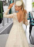 Melissa Ball-Gown/Princess V-neck Court Train Tulle Lace Wedding Dress UKP0016965