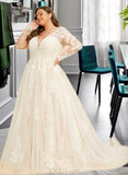 Melissa Ball-Gown/Princess V-neck Court Train Tulle Lace Wedding Dress UKP0016965