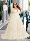 Melissa Ball-Gown/Princess V-neck Court Train Tulle Lace Wedding Dress UKP0016965