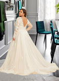 Melissa Ball-Gown/Princess V-neck Court Train Tulle Lace Wedding Dress UKP0016965